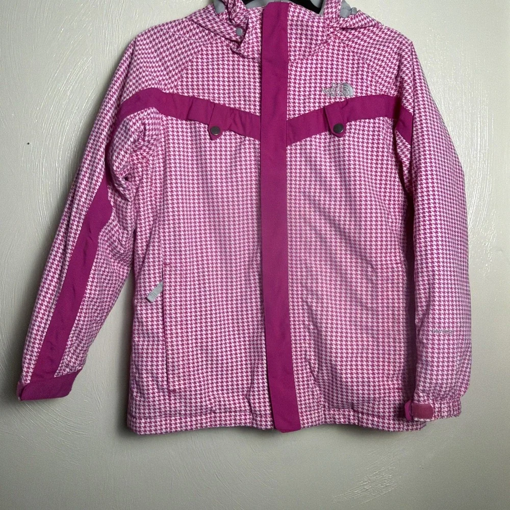 THE NORTH FACE Girls XL Pink/White Checkered All-Weather Jacket w/Removable Hood